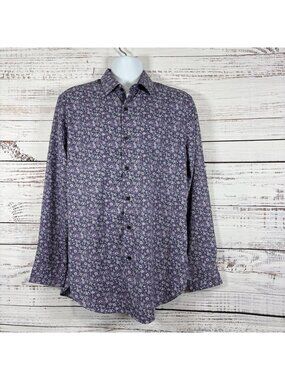 WRK Purple Floral 4 Way Stretch Button Long Sleeve Shirt